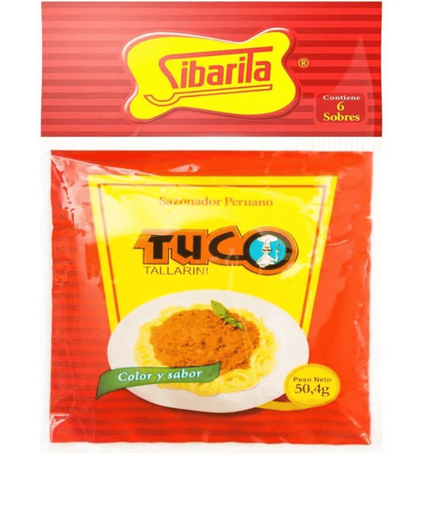 Sachet de 6 unités de Tuco Sibarita en poudre de 50,4g pour assaisonner pâtes et plats traditionnels.