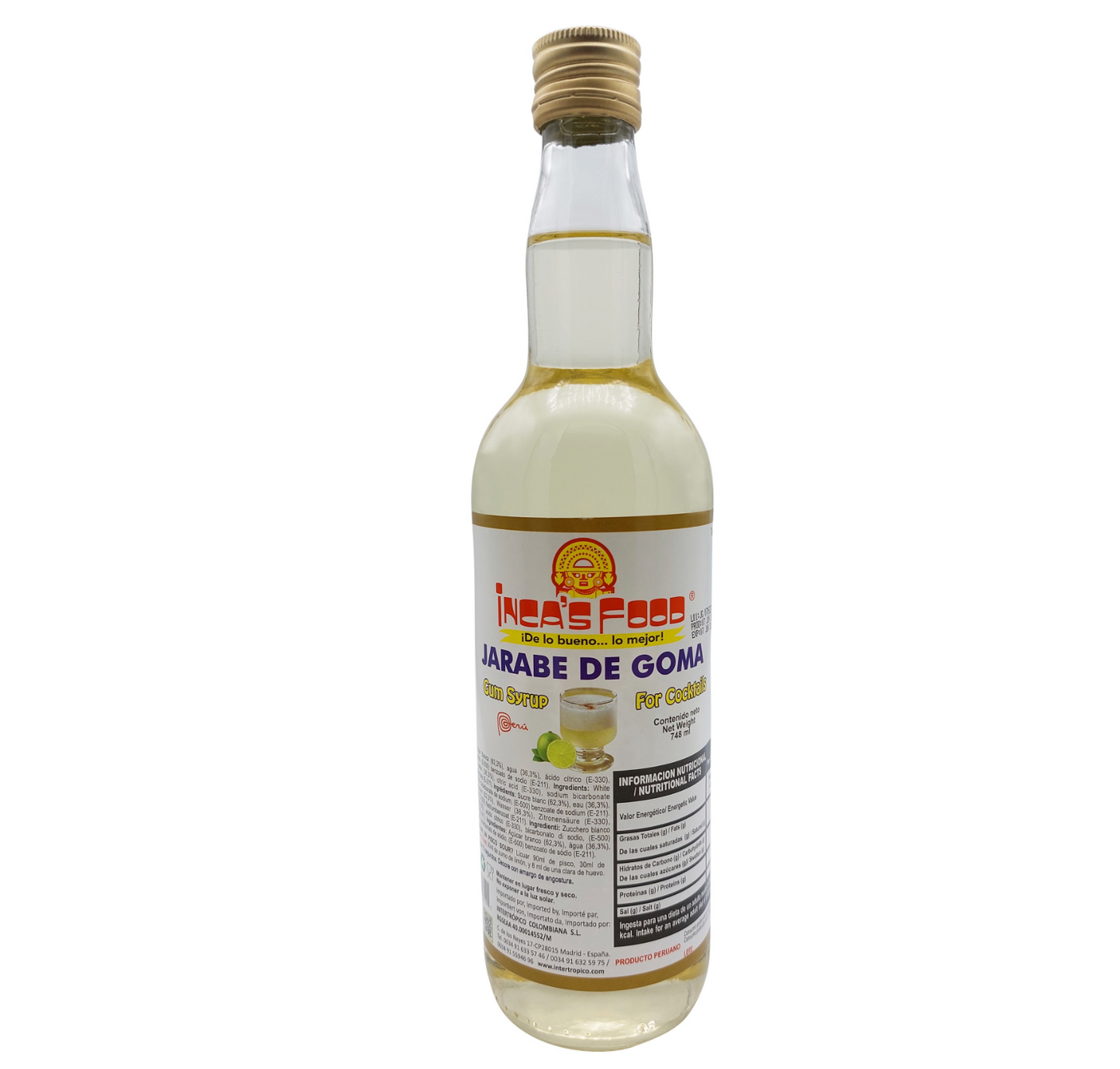 Inca's Food Jarabe de Goma syrup for cocktails, 748 ML bottle, ideal sugar substitute for mixed drinks.