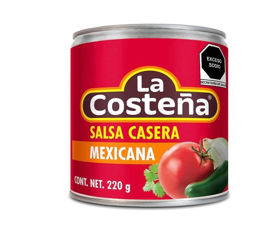 La Costeña Salsa Casera Mexicana, 220g can, made with tomatoes and chili for authentic Mexican flavor.