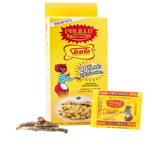 Palillo Amarillito Sibarita 9.5g box featuring turmeric spice mix for enhancing Peruvian dishes.