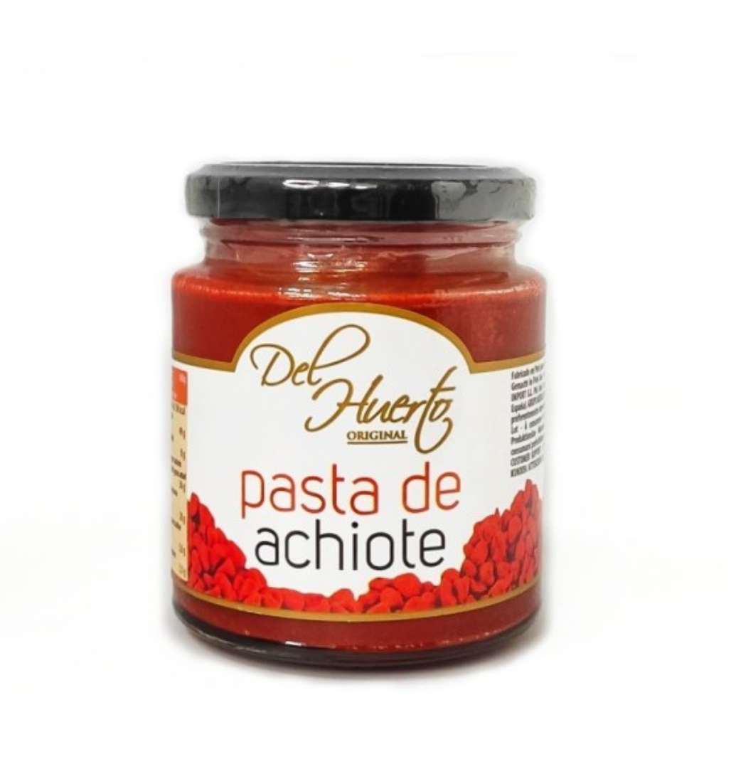 Pasta de Achiote del Huerto 212 g jar, ideal for traditional Latin American dishes.