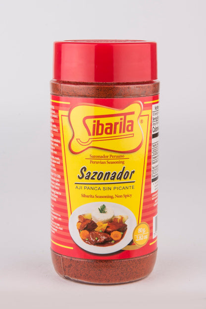 Sibarila Aji Panca seasoning jar, 80g, for enhancing authentic dishes with flavorful, non-spicy seasoning.