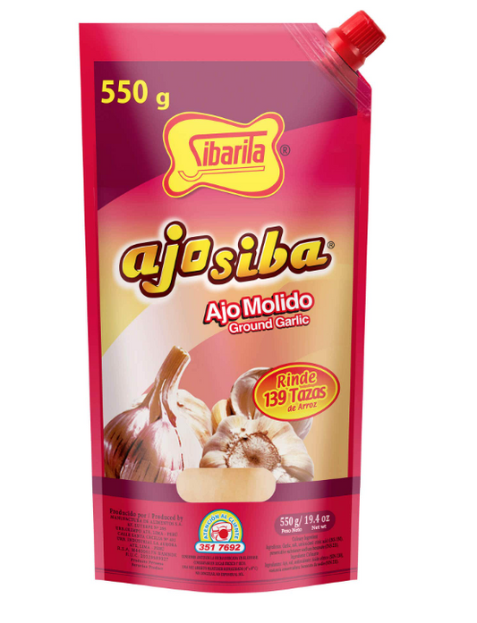 Sibarita Ajo Siba ground garlic 550g package for enhancing flavors in your favorite dishes.