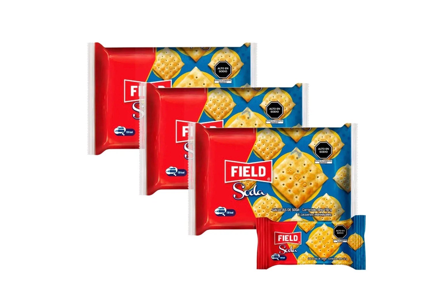 Soda Field 32g x 6 unités biscuits - délicieux pour goûters et plats péruviens, emballage coloré.