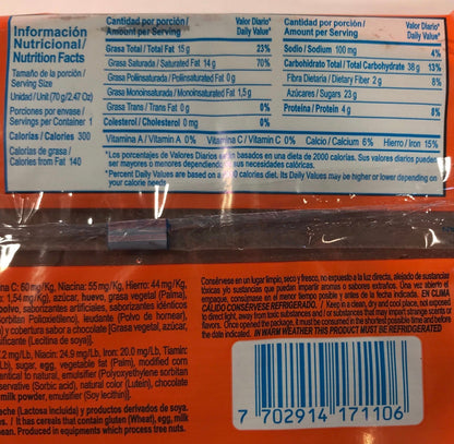 Nutrition facts label for Ramo Chocoramo 65g biscuits, including serving size and ingredients breakdown.