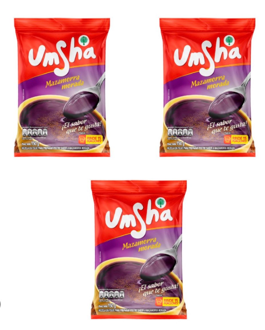 Pack of 3 Umsha Mazamorra Morada, a traditional Peruvian dessert with authentic purple corn flavor.