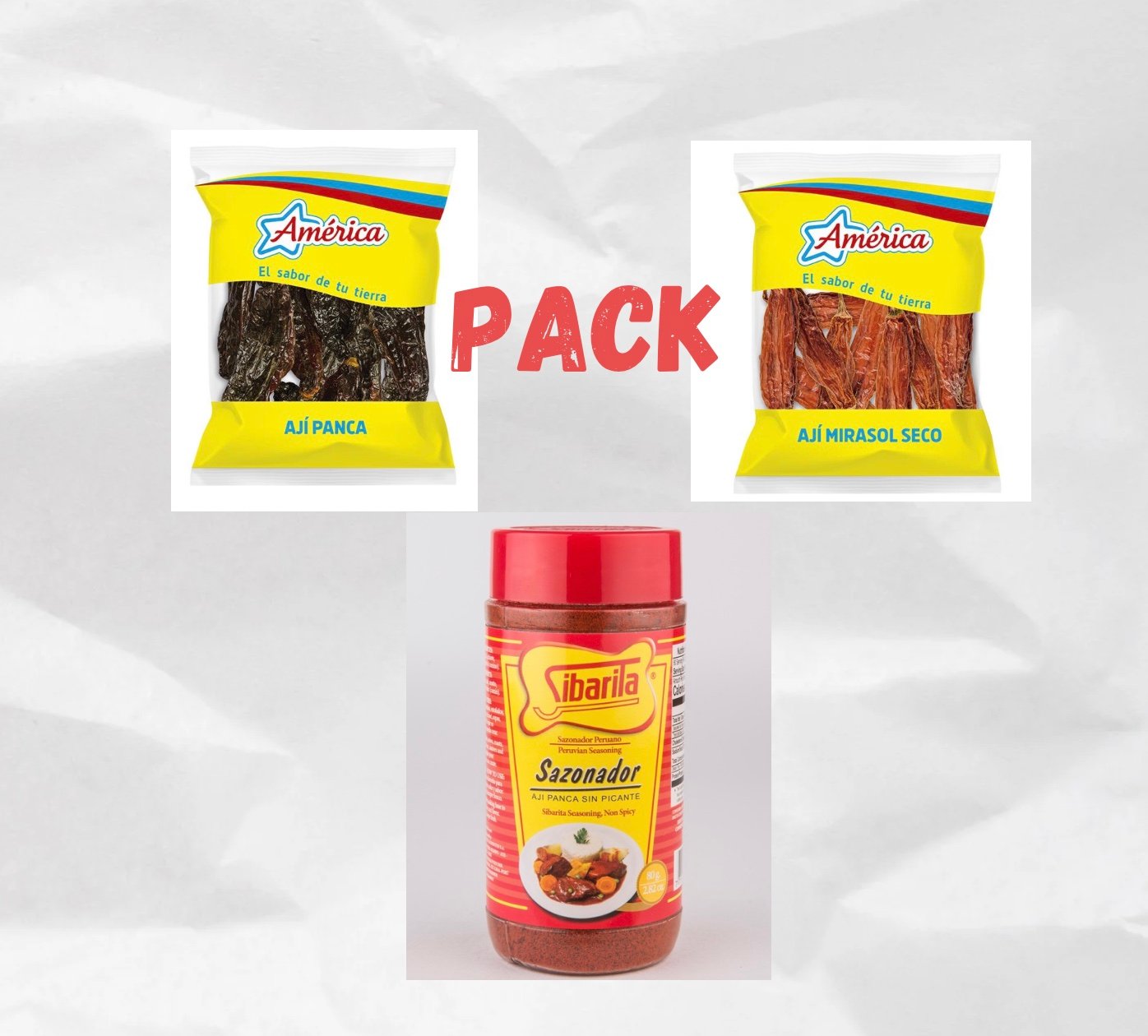 Pack de 3 épices : Aji Panca, Aji Mirasol Seco et Sazonador pour une cuisine latino authentique.